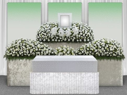 白を基調にしたモダンなデザインの生花祭壇